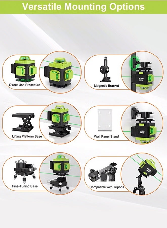 ALongDeng Laser Level Green Self Levelling 4x360° 16 Line Green Lasers for Construction and Picture Hanging Rechargeable Battery Remote Controller Magnetic Rotating Stand Included Vertical Horizontal - Image 3